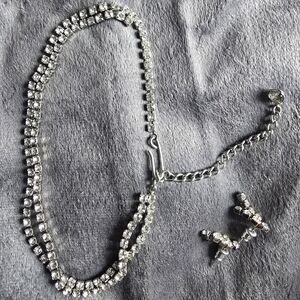 Vintage Circa 1940's Elegant Silver Necklace and Earring Set